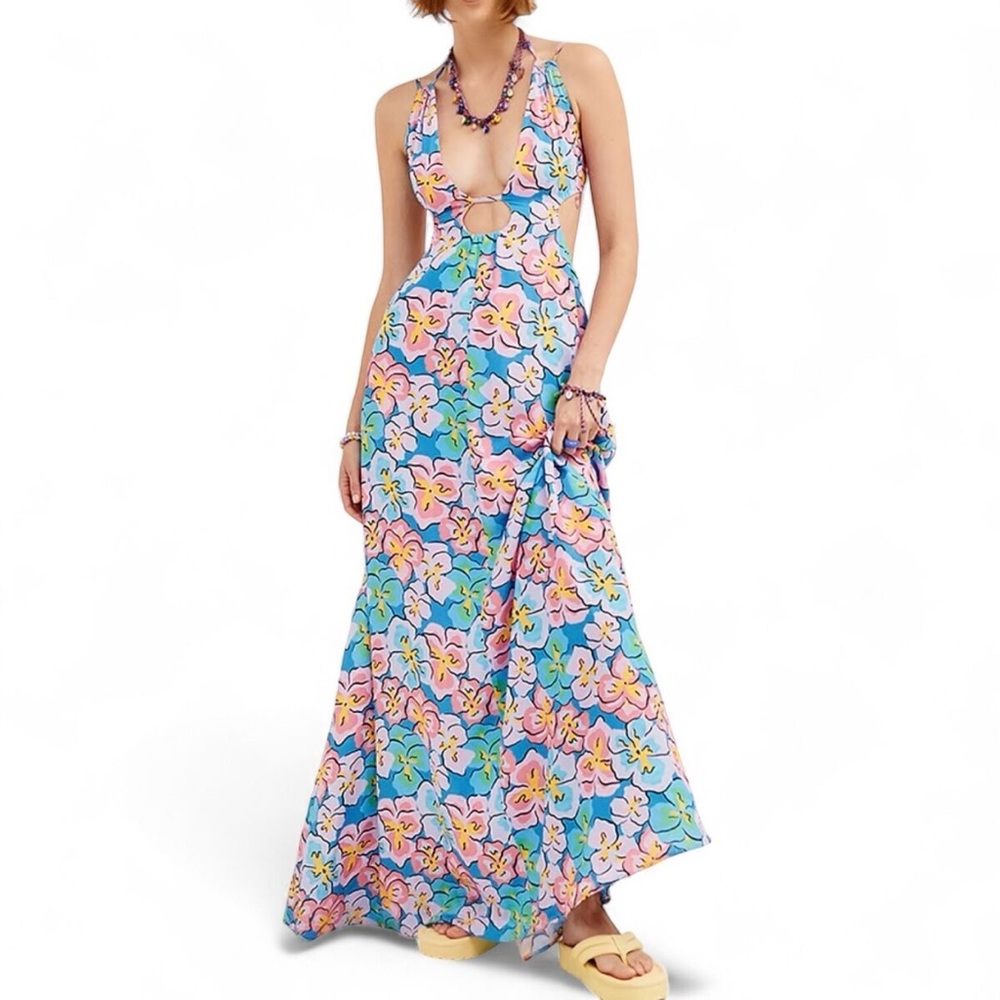Floral Maxi Dress with Plunging Neckline